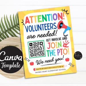 PTO PTA Recruitment Flyer: Editable School Volunteer Template (CANVA), We Nned You Poster