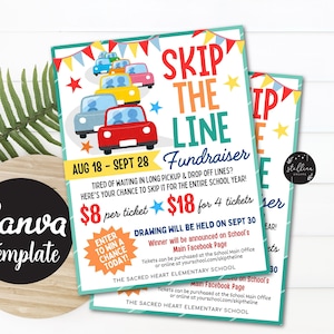 Editable Skip the Line Fundraiser Flyer, Pto Pta Fundraiser, Raffle fundraiser, Sport Fundraiser idea, Church School Charity CANVA Template