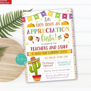 Editable Fiesta Invite Teacher Appreciation Staff Invitation, Printable Appreciation Week Invite, Luncheon Flyer template INSTANT DOWNLOAD