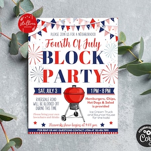 EDITABLE 4th of July Neighborhood Block Party Invite, Printable, Bbq Picnic Summer Party, Patriotic, Memorial Day Flyer, INSTANT DOWNLOAD