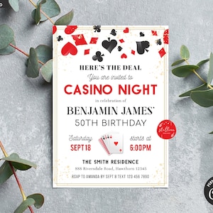 EDITABLE Poker Invitation, Casino Poker Birthday Party, Vegas Invitation, Poker Party Theme, Spade Invitation Men&#39;s Birthday Black Gold