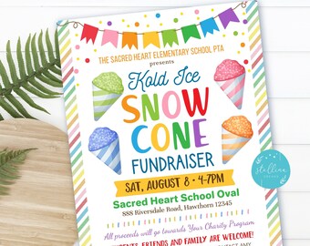Snowcone Fundraiser Flyer, Appreciation Week, Ice Cream Party Invite, Summer Church Community pta pto, EDITABLE template INSTANT DOWNLOAD