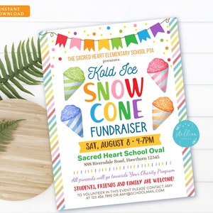 Snowcone Fundraiser Flyer, Appreciation Week, Ice Cream Party Invite, Summer Church Community pta pto, EDITABLE template INSTANT DOWNLOAD