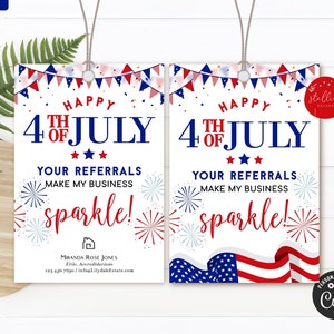 Editable Fourth of July Pop by Tags Realtor, Firework Summer Real Estate Pop by Printable Tag, Marketing, referrals  INSTANT DOWNLOAD