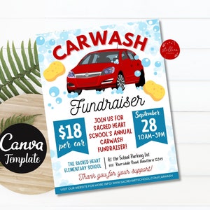 Folleto EDITABLE para recaudar fondos de lavado de autos, Recaudación de fondos deportivos benéficos escolares de la iglesia pto, Anuncio de lavado de autos, Plantilla CANVA de invitación de lavado de autos DIY