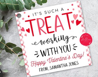 Coworker Valentine's Tag, Such A Treat Working With You Valentine's Day Tags, Office Valentine,Workplace, Employee Gift, EDITABLE template