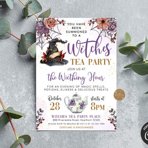 EDITABLE Witches Tea Party Invitation Halloween Bridal Shower Party Invitation, Wedding Halloween, Cheers Witches, Drink Up Wicthes Template