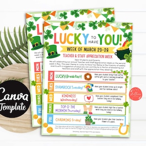 Folheto da Semana de Valorização dos Professores de São Patrício: Tema Lucky (Modelo CANVA)