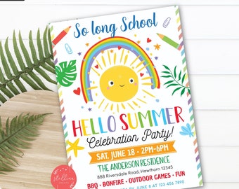 EDITABLE End of School Party Invitation, Printable Digital Invite, Back ...