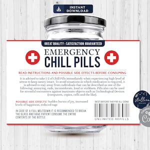 Chill Pills Label, Funny Gag Gift Professional Office Gift, Christmas Gift, Birthday Gift, Boss Gift, Cowork Gift Imprimable Label, modifiable
