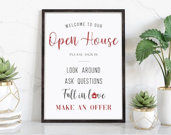 Bedrukbaar Open Huis Onroerend Goed Teken, Open Huis Afdrukbaar Teken, Onroerend Goed Druk, Makelaar of Makelaar Teken, Bedrijfsbewegwijzering