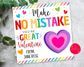 Valentine's Day Eraser Gift Tags, Make No Mistake You're Great, Classroom Valentines, Eraser Kids Valentines, School Valentine, Non-Candy