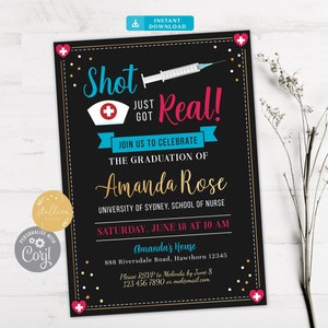 Editable Nurse Graduation Invitation, Chalkboard Printable, Digital College Grad Invite Graduation Party, RN Announcement, INSTANT DOWNLOAD