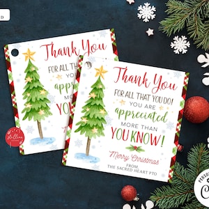 Editable Holiday Appreciation Tag Noël Cadeau de remerciement, Personnel enseignant Employé Infirmière Personnel bénévole École pto pta Modèle de bricolage