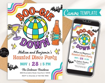 Halloween Disco Party Invitation: Editable Canva Template Groovy Retro Theme