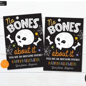 Bewerkbaar Geen Botten Over Het Halloween Gift Tag Sjabloon, Afdrukbare Halloween Treat Bag Tag, Schedel Halloween School Gunsten, Instant Download