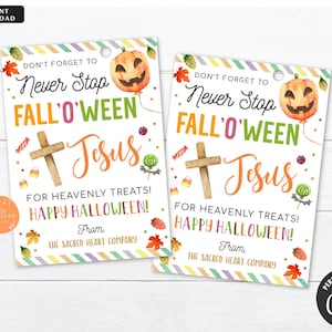 Halloween Religious Gift Tag, Never Stop Fall-o-ween Jesus, Church Catholic School Pto Pta Teacher, Faith Christian, DIY Editable Watercolor