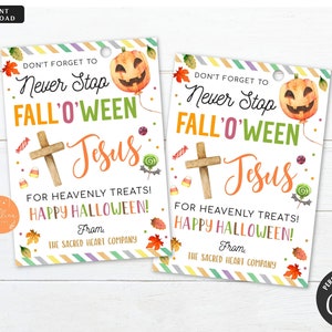 Étiquette cadeau religieuse d’Halloween, Never Stop Fall-o-ween Jesus, Church Catholic School Pto Pta Teacher, Faith Christian, DIY Editable Aquarelle