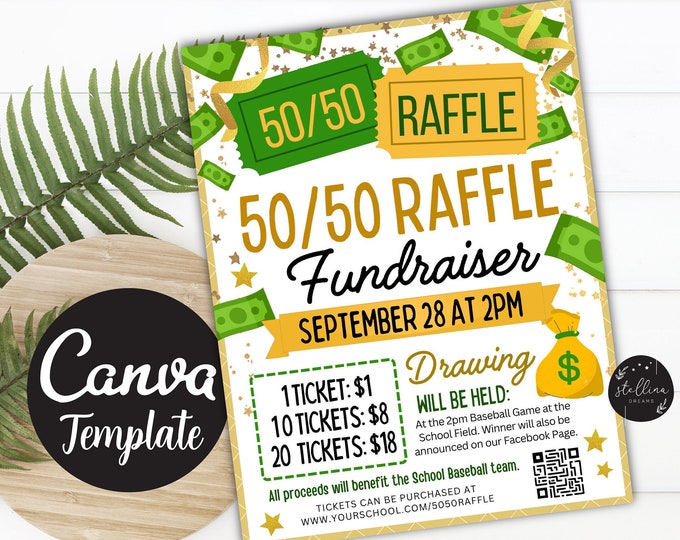 50/50 Raffle Ticket Fundraiser Flyer, Split the Pot Raffle Fundraiser ...