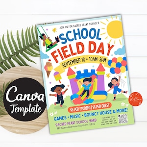 Editable School Field Day Flyer, Printable PTA PTO Flyer, School Church Benefit Family Carnival Fundraiser Party Event CANVA Template Diy