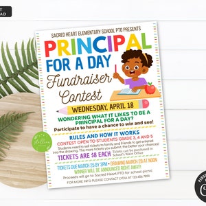 Principal for a Day Contest Fundraiser Flyer, EDITABLE Template Printable Handout, School Fundraising Event, PTO PTA Event, Instant Download