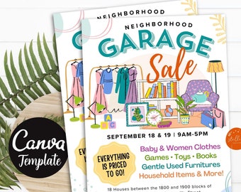 Editable Garage Sale Flyer, Printable PTA PTO Flyer, School Church Fundraiser, Neighborhood Rummage Sale Event Poster Flyer CANVA Template