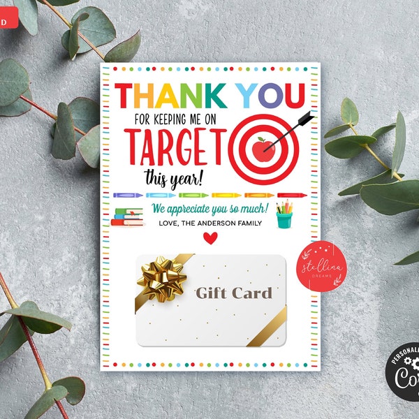 EDITABLE Gift Card Holder, Thanks for Keeping me on Target, Printable Teacher Appreciation, End of Year Gift From Student INSTANT DOWNLOAD,