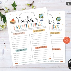 EDITABLE Teacher Favorites Survey, Printable Back To School Questionnaire For Teacher Favorites, Get To Know My Teacher All About My Teacher