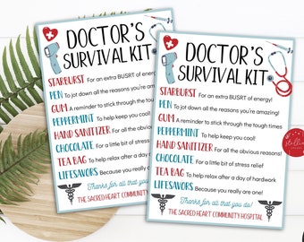 Editable Doctor Survival Kit Gift Tags, National Doctors Day, Medical Staff Appreciation Week, Thank you Gift Card, Printable DIY Template