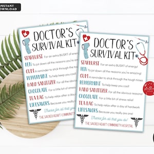 Editable Doctor Survival Kit Gift Tags, National Doctors Day, Medical Staff Appreciation Week, Thank you Gift Card, Printable DIY Template