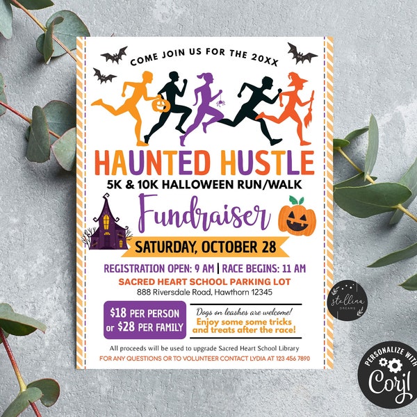 EDITABLE Halloween Run Flyer, 5k 10k Haunted Race Run Walk, Community Church School Pto Pta, Octobre Automne Fundraiser Event, DIY Template