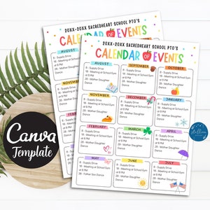 Dépliant imprimable mensuel modifiable de la PTO PTA, bénévole pour une activité de collecte de fonds pour l&#39;année scolaire, modèle CANVA d&#39;organisateur saisonnier d&#39;enseignant