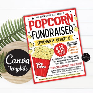 Printable Popcorn Fundraiser Flyer, Printable PTA, PTO, School Church Popcorn Fundraiser Event, Team Sports Charity Editable CANVA Template