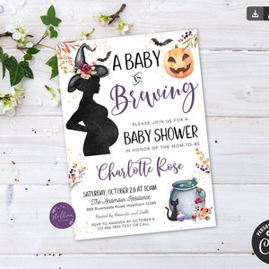 EDITABLE Halloween baby shower, A Baby is brewing baby shower, baby brewing halloween invitation, a little boo Printable template Watercolor