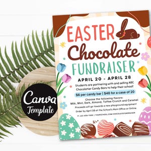 Editable Easter Chocolate Candy Fundraiser Flyer, Printable Holiday Invite Community, Spring Event Church Fundraiser Invite CANVA Template
