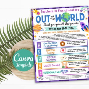 Bearbeitbarer Bereich Lehrer Wertschätzung Mitarbeiter Einladung Newsletter, druckbare Wertschätzung Woche Ereignisse, Take Home Flyer CANVA Vorlage