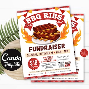 Editable Bbq Ribs Fundraiser, Picnic Party Cookout Invite, Grill Out Party Printable, Pta Pto Flyer, Corporate Company Event CANVA Template