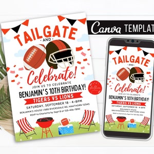 Editable Football Tailgate Birthday Invitation, Touchdown Party Tailgate Party, Team Sports, Fall invite, Autumn Celebration CANVA Template