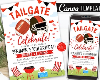 Editable Football Tailgate Birthday Invitation, Touchdown Party Tailgate Party, Team Sports, Fall invite, Autumn Celebration CANVA Template