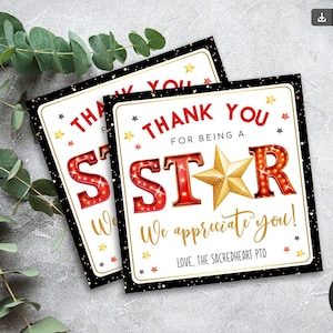 EDITIERBARE Wertschätzung Geschenkanhänger, Du bist ein Stern, Lehrer Wertschätzung Woche Mitarbeiter Krankenschwester, Hollywood Thema Danke Idee DIY Vorlage