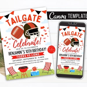 Editable Football Tailgate Birthday Invitation, Touchdown Party Tailgate Party, Team Sports, Fall invite, Autumn Celebration CANVA Template