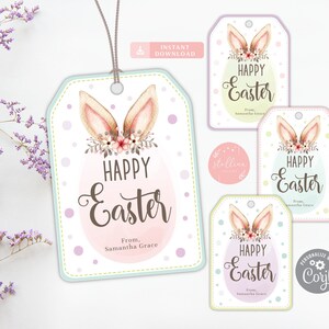 Étiquettes de lapin de Pâques, étiquettes printables heureuses de Pâques, imprimables de Pâques, étiquettes de Pâques, pâques heureuses, étiquettes de cadeau de Pâques, téléchargement instantané, oreilles de lapin