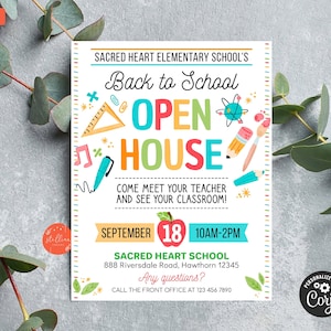 School Open House Flyer, Printable PTA PTO Flyer, School Fundraiser Poster, Back To School Invite, Printable Invitation, EDITABLE Template