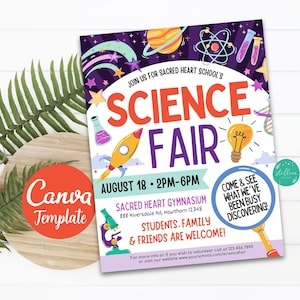 Printable Science Fair Flyer, Printable School Academic Festival Flyer, Engineering Math School Event Steam Poster Editable CANVA Template