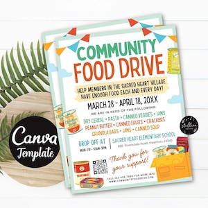 Editable Food Drive Flyer, Printable Pta Pto Flyer School Church Fundraiser Invite Nonprofit Charity Community Donation Event CANVA Template
