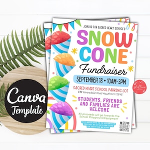 Editable Snowcone Fundraiser Flyer, Snow Cone Fundraiser, Appreciation Week, Ice Cream Party Invite, Summer Church Community CANVA Template
