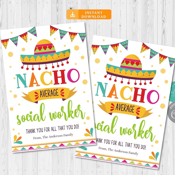 Nacho Travailleur social moyen, Social Worker Appreciation Favor Gift Tags, Mexican Themed Staff Employee Thank You, Editable, INSTANT DOWNLOAD