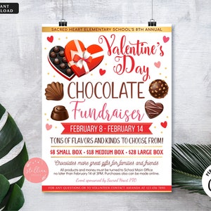 Valentine&#39;s Day Chocolate Fundraiser Flyer, Printable Candy Fundraiser Invite, Community Event Church School Pto Pta, EDITABLE template DIY