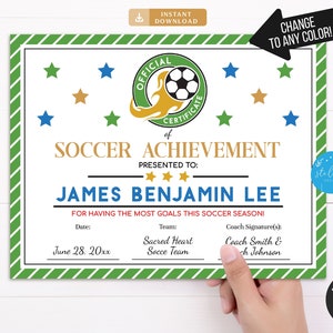EDITABLE Soccer Award Certificates, Team Soccer Awards, Soccer Party Printable, Sportsmanship Awards, Sports Certificates, INSTANT DOWNLOAD
