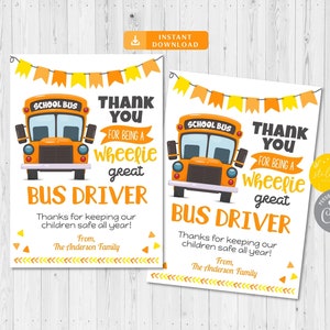Bus Driver Thank You Tag, Gratitude Thank you Gift Tag, Fin de l’année scolaire, Merci d’être un wheelie grand chauffeur d’autobus fichier modifiable